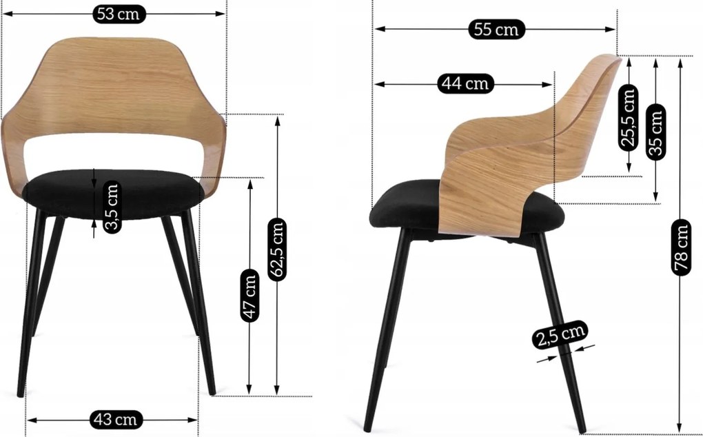 Krzesło jadalniane ze sklejki giętej Orbi, dąb złoty/czarny