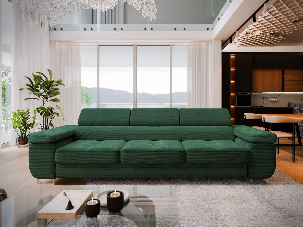 Masseno Sofa MOSINE z funkcją spania, Rozkładana sofa - Butelkowa zieleń, POSO 14