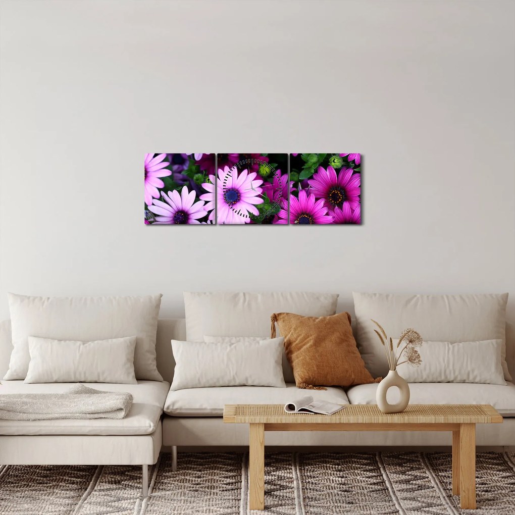 Obraz - Kwiaty (z zegarem) (90x30 cm)