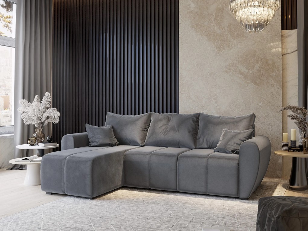 Masseno Narożnik MADISON z funkcją spania i pojemnikiem na pościel Narozniki L, Rozkładana sofa - Szary, PAROS 06