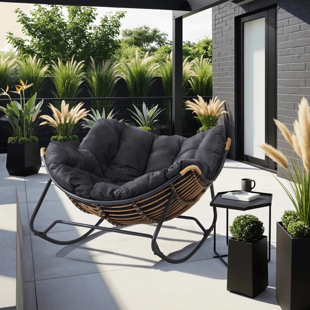Bujany fotel ogrodowy z poduszką Elton, czarny