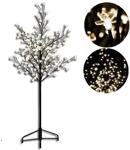 Dekoracyjne LED  drzewo z kwiatami - 1,5 m, ciepła biel