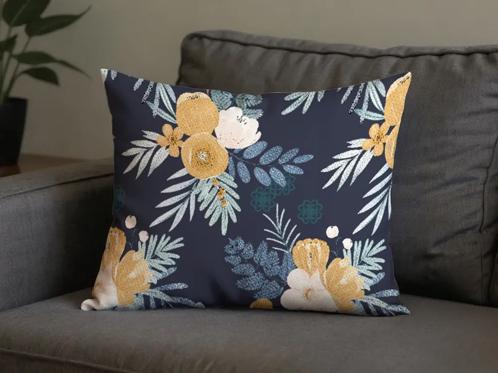 Zestaw 2 sztuk dekoracyjnych poszewek na poduszki z mikrofibry FLOWERISH 50x70 cm, ciemnoniebieski