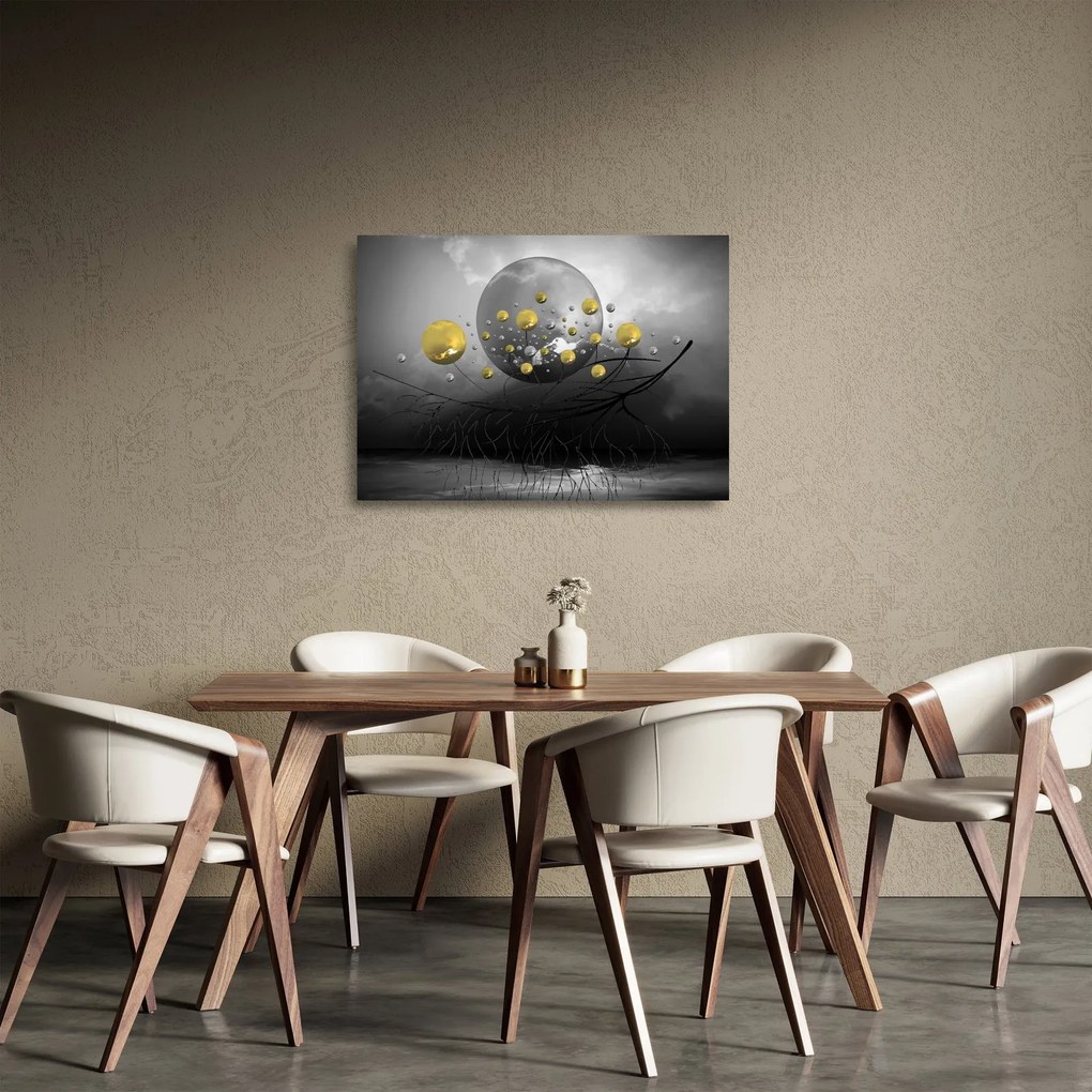 Obraz na szkle - złote abstrakcyjne kule (70x50 cm)