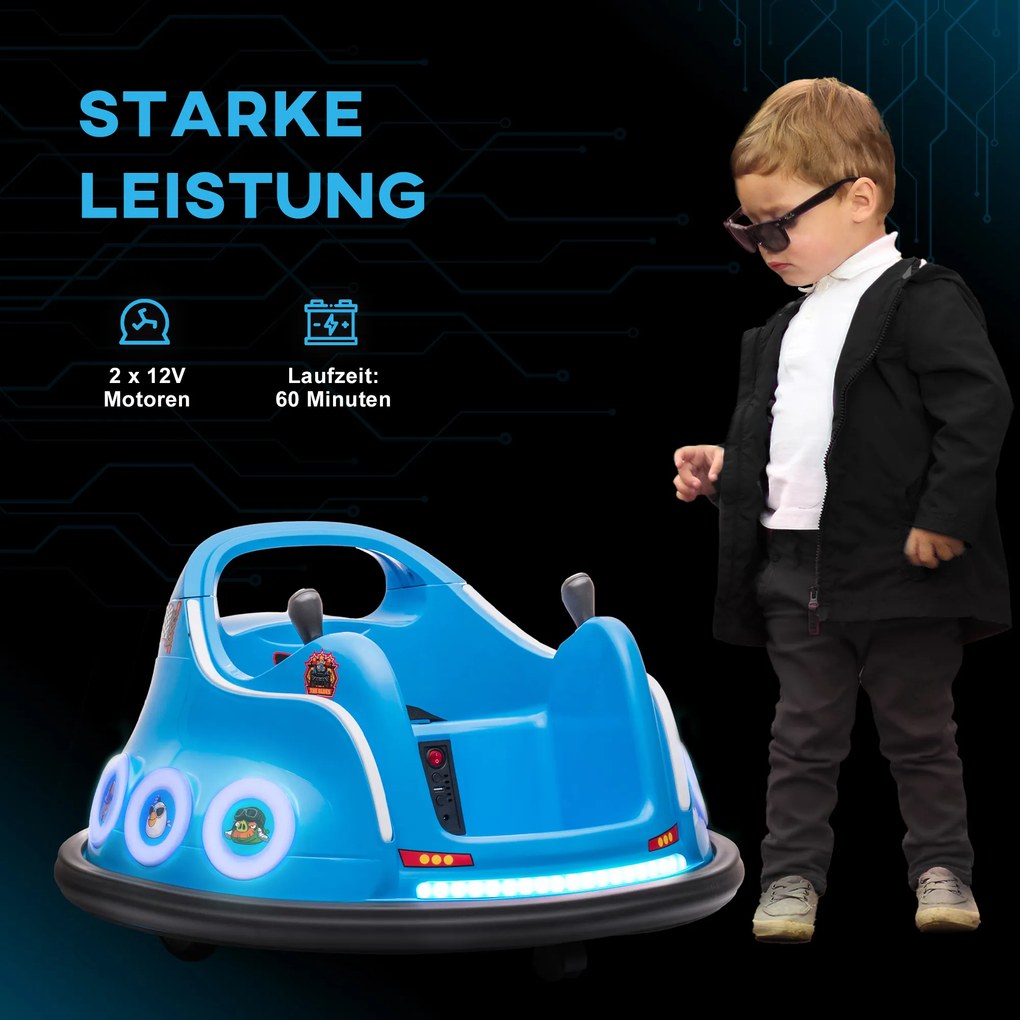 AIYAPLAY Dziecięcy autoscooter, obrót 360°, dla 3-5 lat, z pilotem, muzyką, Niebieski
