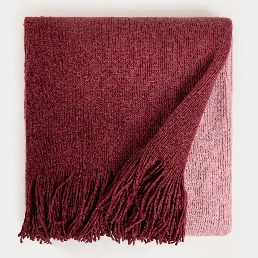 Koc FINNS ombre miękki burgundowy z frędzlami 130x170cm HOMLA
