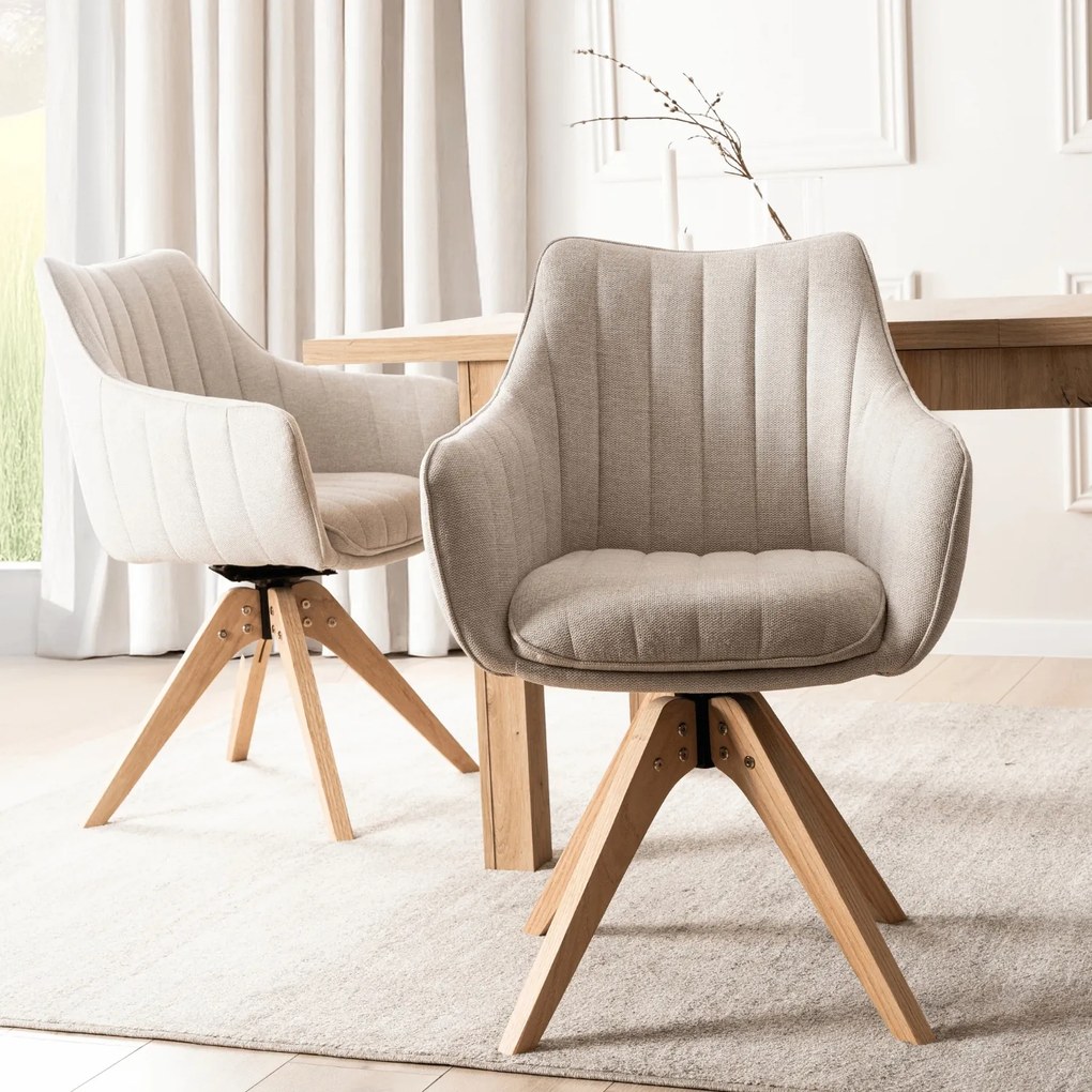 Krzesło Tapicerowane Obrotowe do Salonu LEMON Jasnobeżowe Nowoczesne Skandynawskie