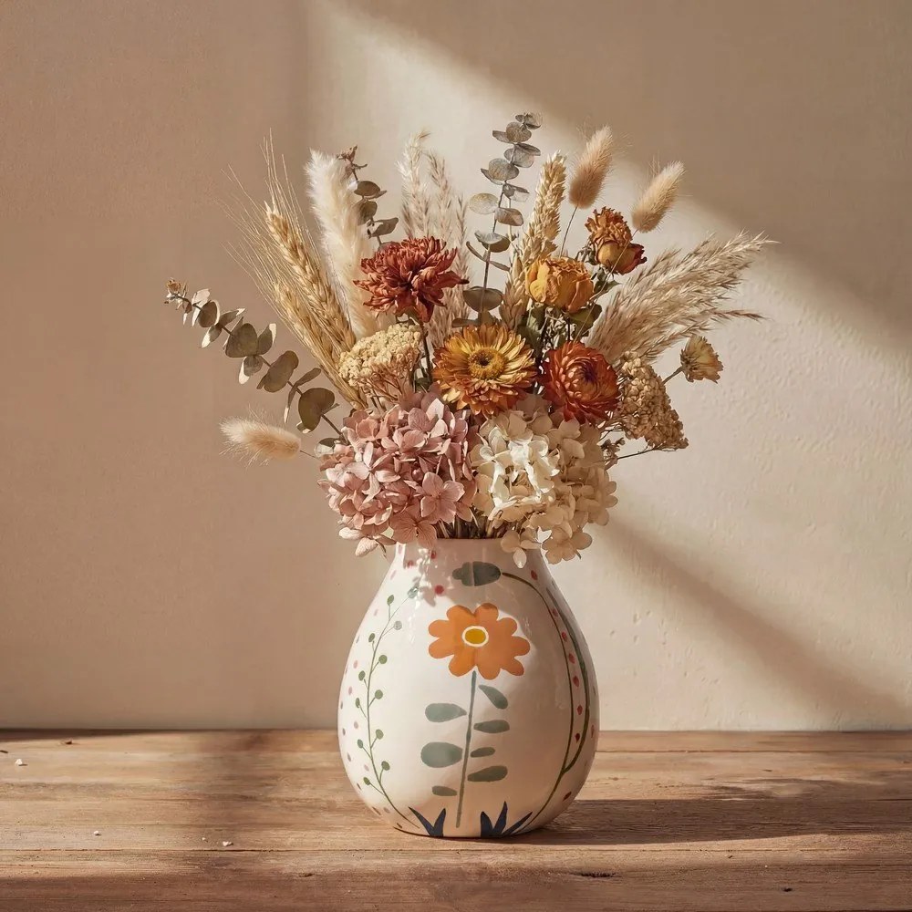 Kremowy kamionkowy ręcznie malowany wazon (wysokość 17 cm) Taza – Bloomingville