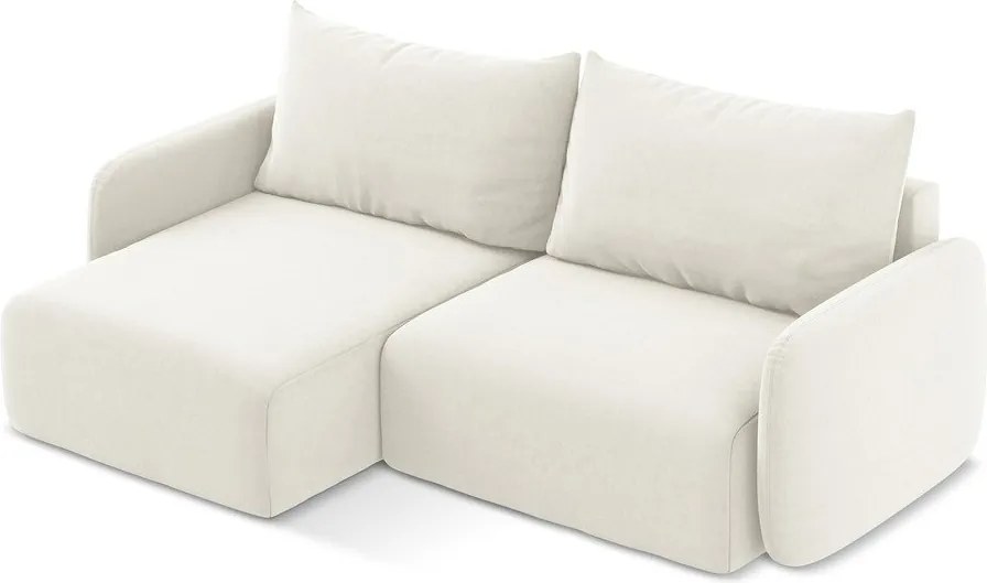 Kremowy aksamitny rozkładany/ze schowkiem narożnik (lewostronny/z szezlongiem) Kalena – Makamii