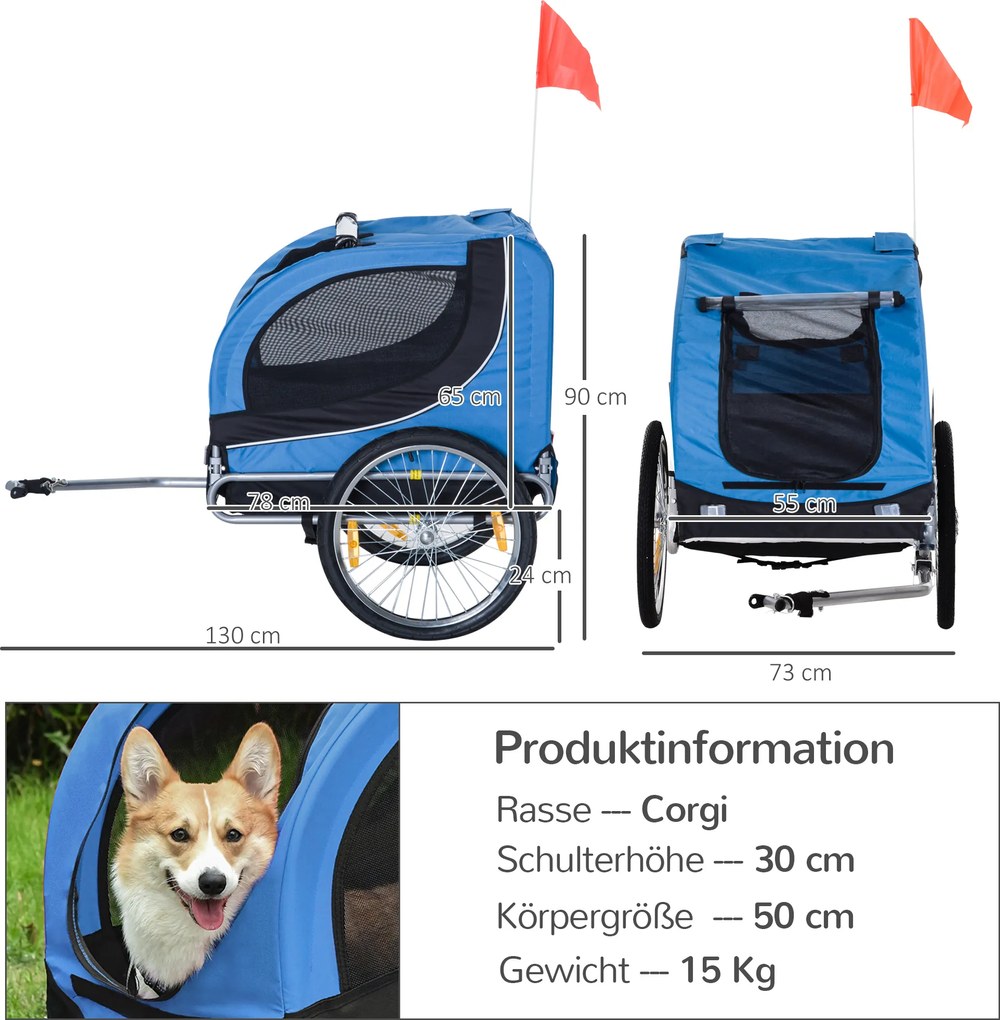 PawHut przyczepka rowerowa dla psa jazda rowerem z psem przyczepa kolor niebieski + czarny