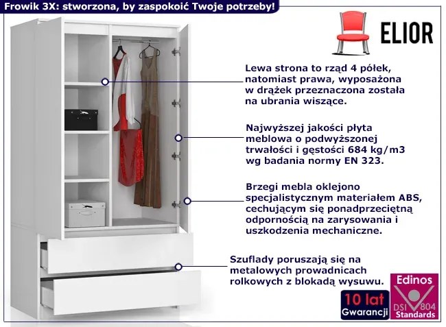 Biała klasyczna szafa z gładkim frontem Sebila