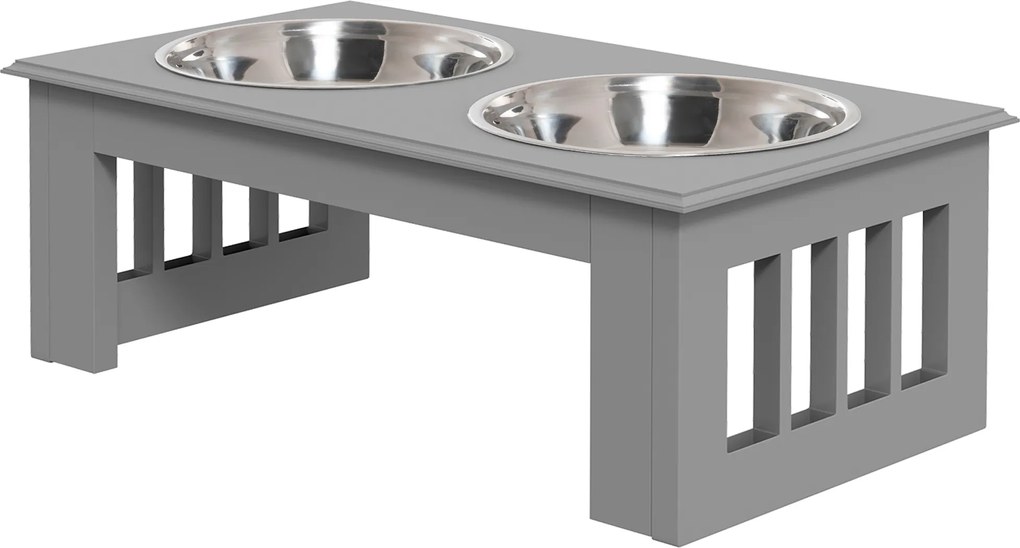 PawHut Stacja żywieniowa dla psów, antypoślizgowa, 44x24x15cm, Szara, 0,9L na miskę