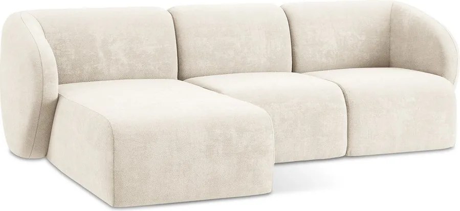 Beżowy narożnik z tkaniny szenilowej (lewostronny/z szezlongiem) Lani – Makamii