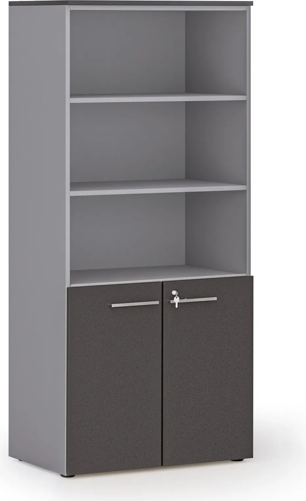 Szafa biurowa z drzwiami niskimi PRIMO GRAY, 800 x 500 x 1781 mm, szary/grafitowy