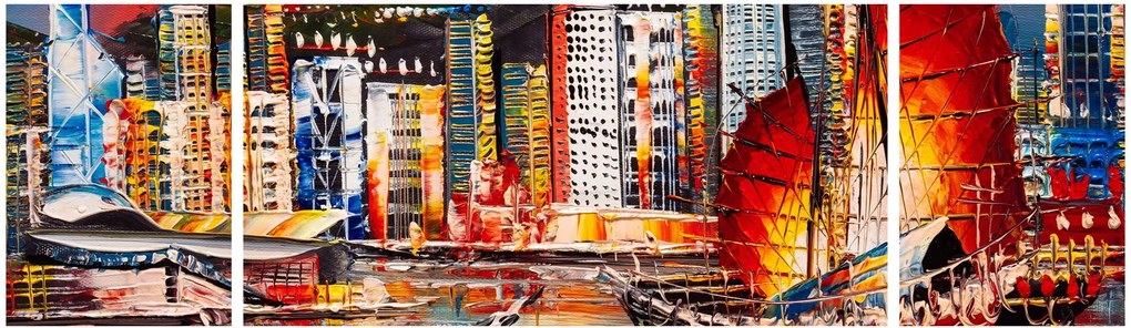 Obraz - Victoria Harbor, Hong Kong, obraz olejny (170x50 cm)
