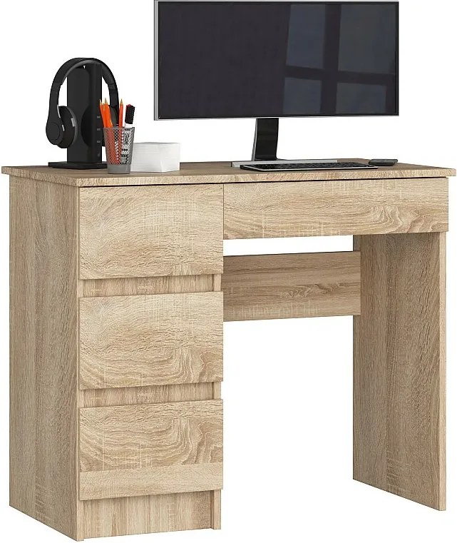 Biurko komputerowe AKORD A7 Dąb Sonoma 90 cm lewe 4 szuflady kolor Dąb Sonoma mat 90x50x77 cm