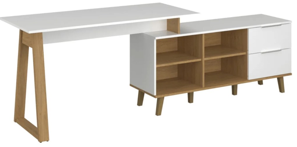 Komoda z Szufladami do Salonu RADIAN 134 cm Biała / Dąb kamienny Nowoczesna