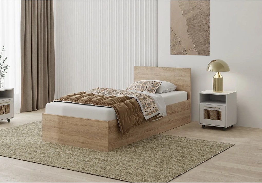 Łóżko drewniane z materacem AVI 90x200cm w kolorze dąb sonoma