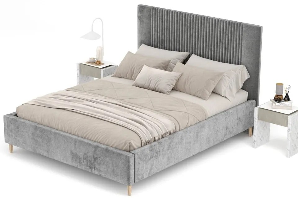 Szare tapicerowane łóżko dwuosobowe ze schowkiem ze stelażem 180x200 cm Etero – Maison de Rêve