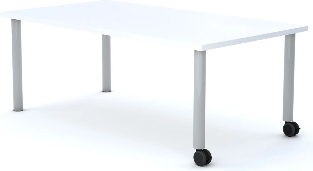 Stolik szkolny na kółkach Move prostokątny 140x75 cm, rozmiar 4-6, blat biały / nogi szare