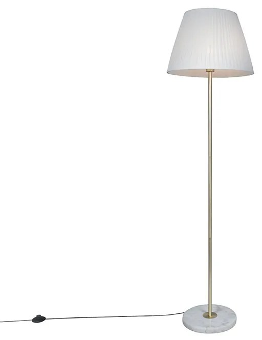 Lampa podłogowa retro mosiądz z abażurem plisowanym kremowym 45 cm - Kaso