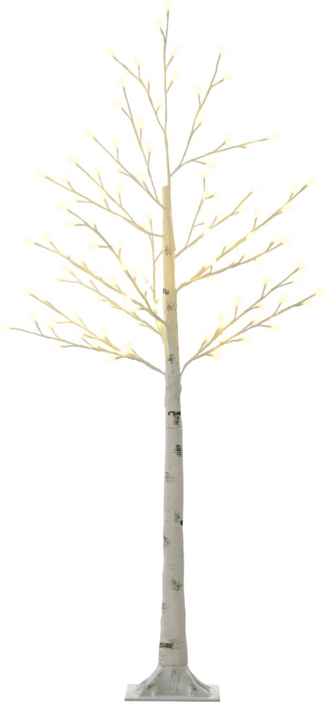 HOMCOM Sztuczna brzoza z 120 diodami LED, 3 poziomy jasności, składane gałęzie, IP44, 150 cm, Biały