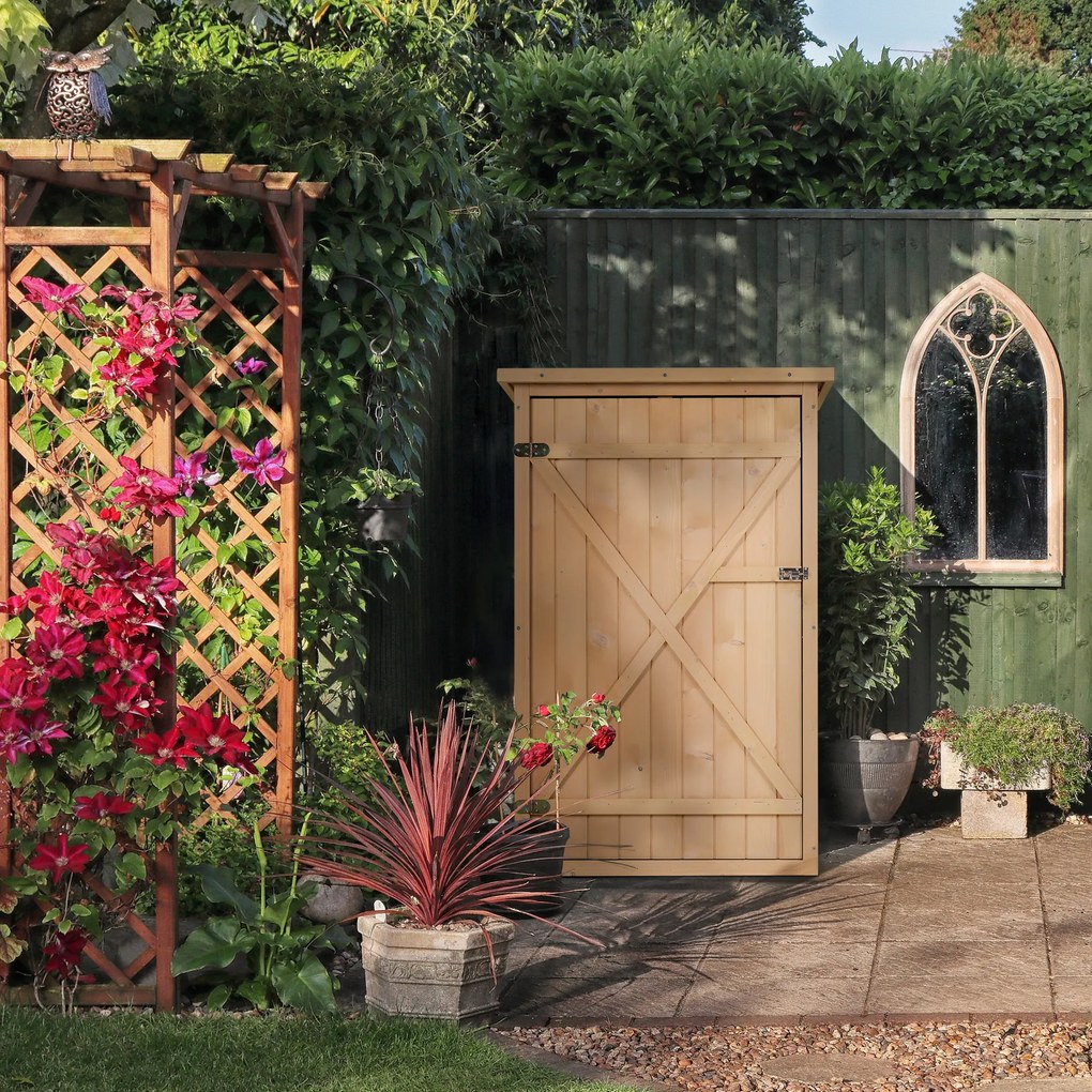 Outsunny szafa ogrodowa drewniana na narzędzia 75x56x115 cm naturalny wygląd | Aosom PL