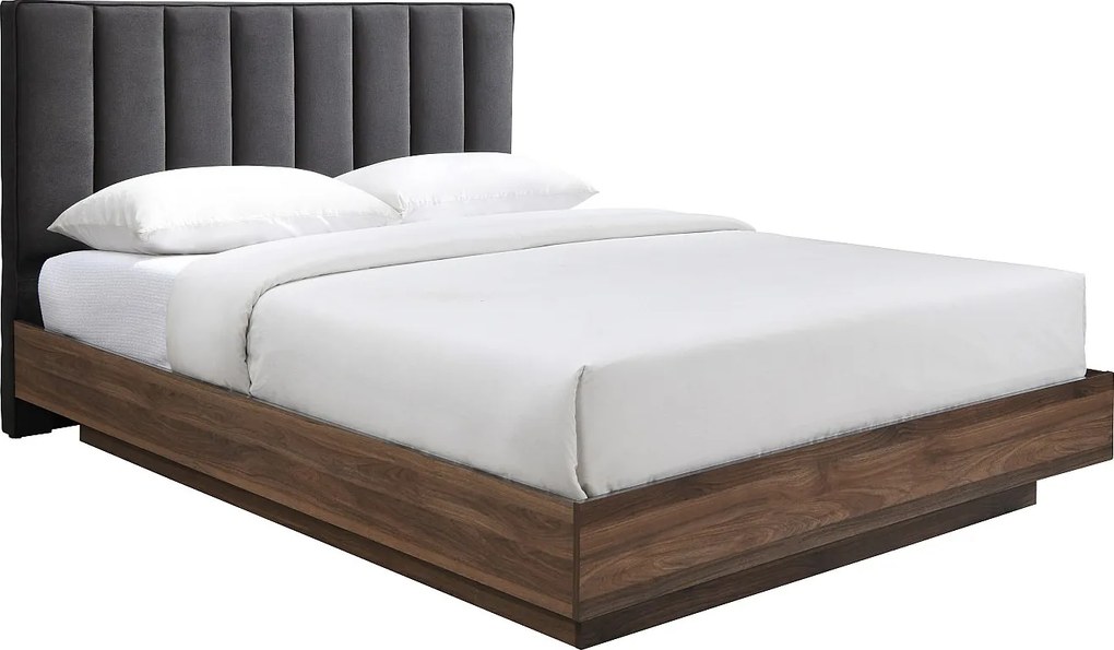 Łóżko 160 x 200 cm z tapicerowanym zagłówkiem – Szary i ciemny naturalny – VONYLA