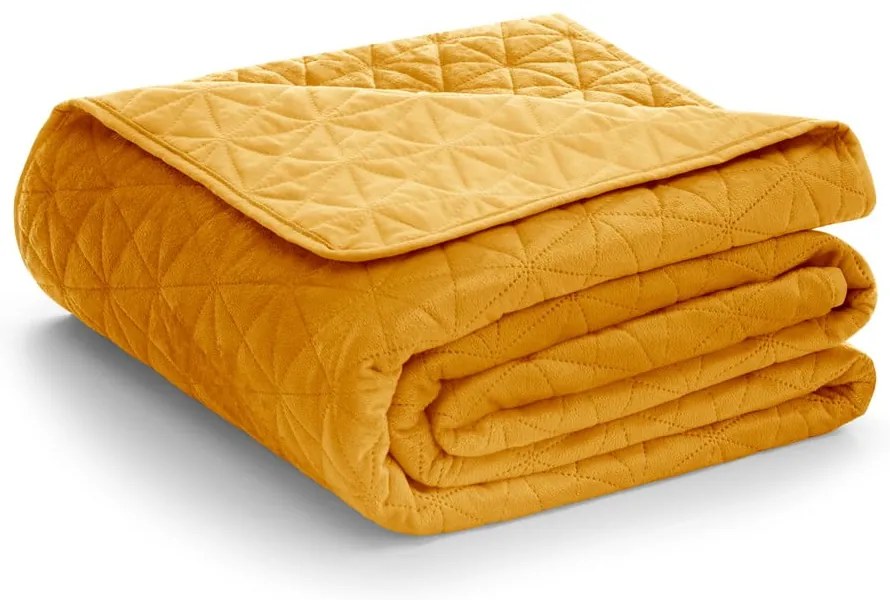 Żółta narzuta pikowana z aksamitu 170x210 cm Laila – AmeliaHome