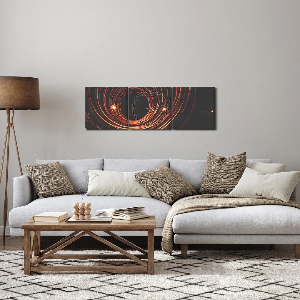 Obraz abstrakcyjnych linii (z zegarem) (90x30 cm)