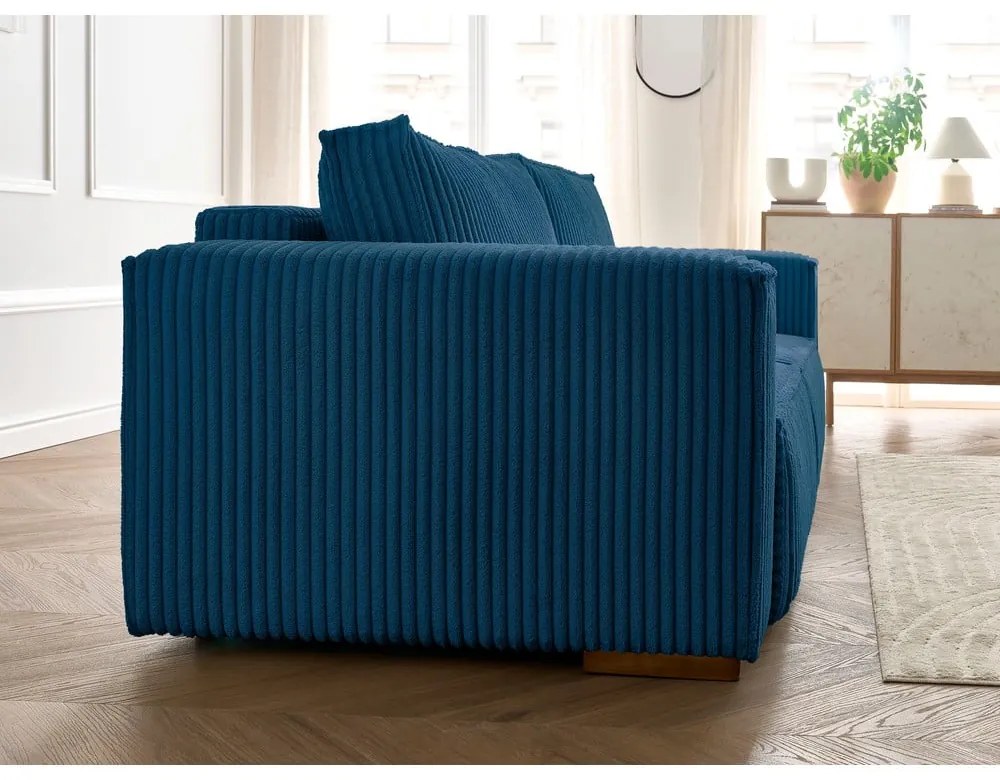 Niebieska sztruksowa rozkładana/ze schowkiem sofa 244 cm Chelsea – Bobochic Paris