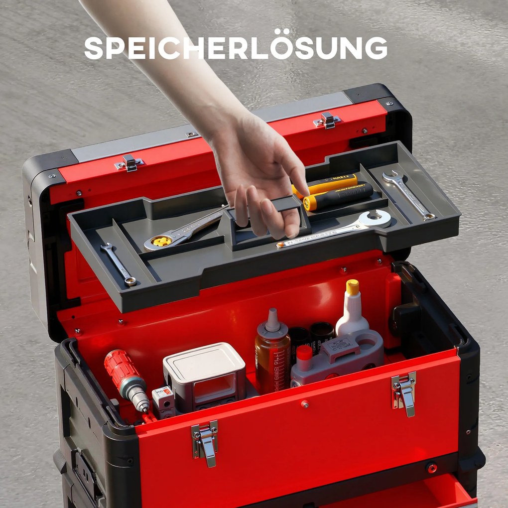 HOMCOM Zestaw 3-stopniowych skrzynek na narzędzia, na kołach, modułowe, stal/plastik