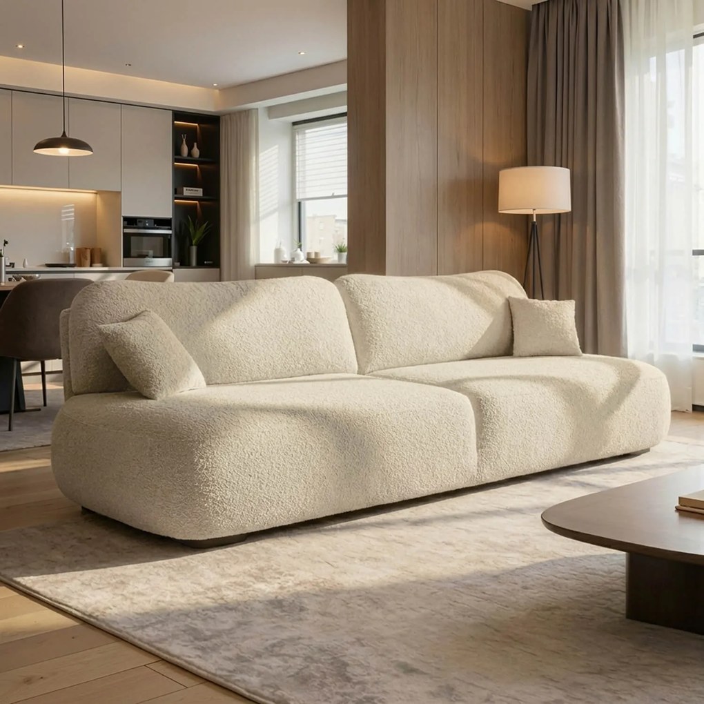 Sofa AVERIO Rozkładana Dwuosobowa Beżowa Boucle Nowoczesna