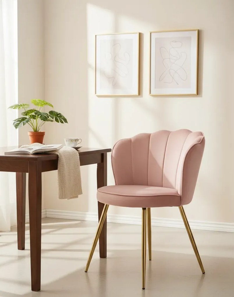Różowe krzesło muszelka w stylu glamour - Larry