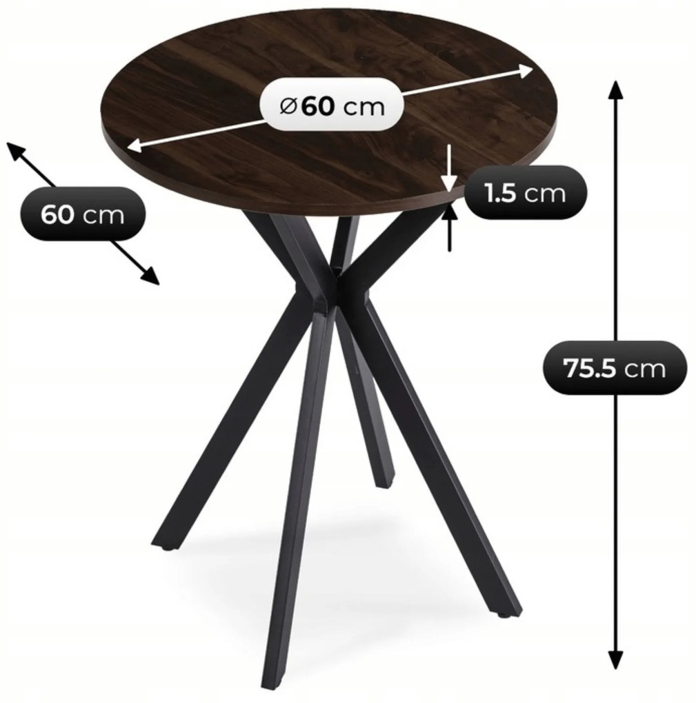 Stół Okrągły LAUREN 60 cm Orzech/Czarny Loft Nowoczesny