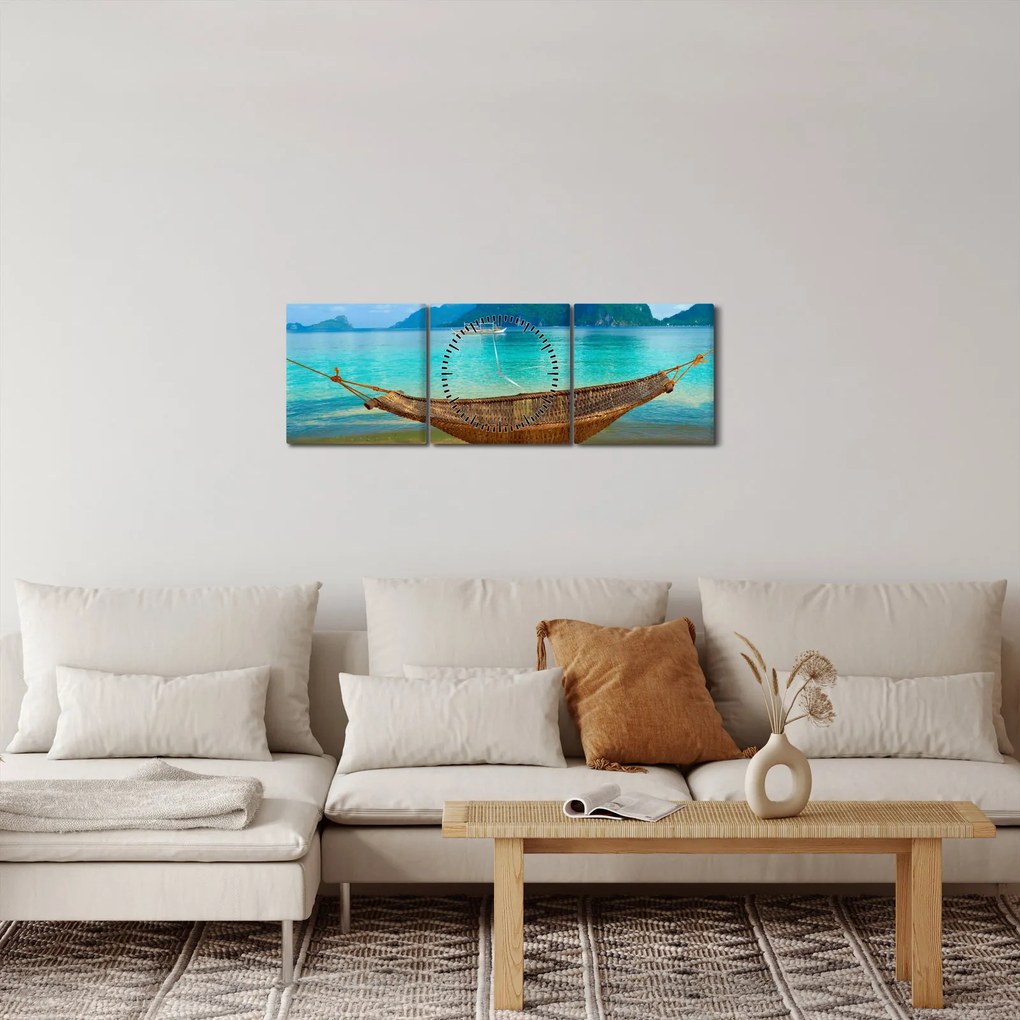 Obraz - Hamak na plaży (z zegarem) (90x30 cm)