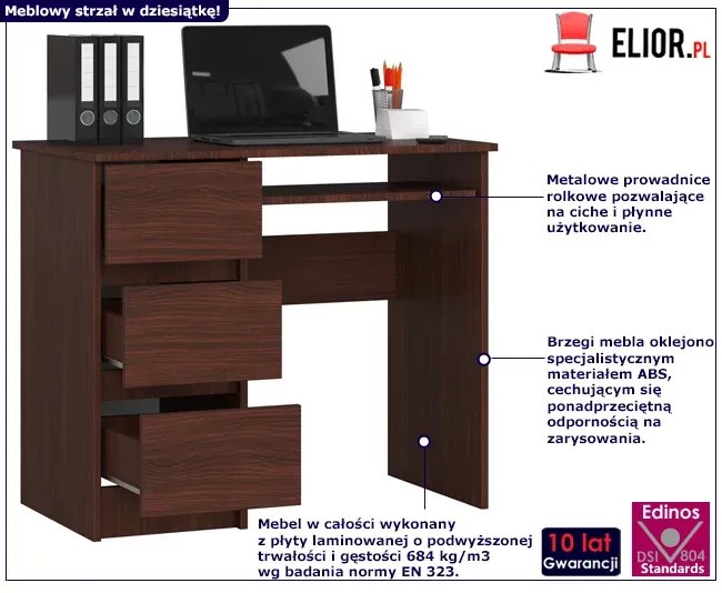 Biurko z szufladami do gabinetu wenge - Miren 3X