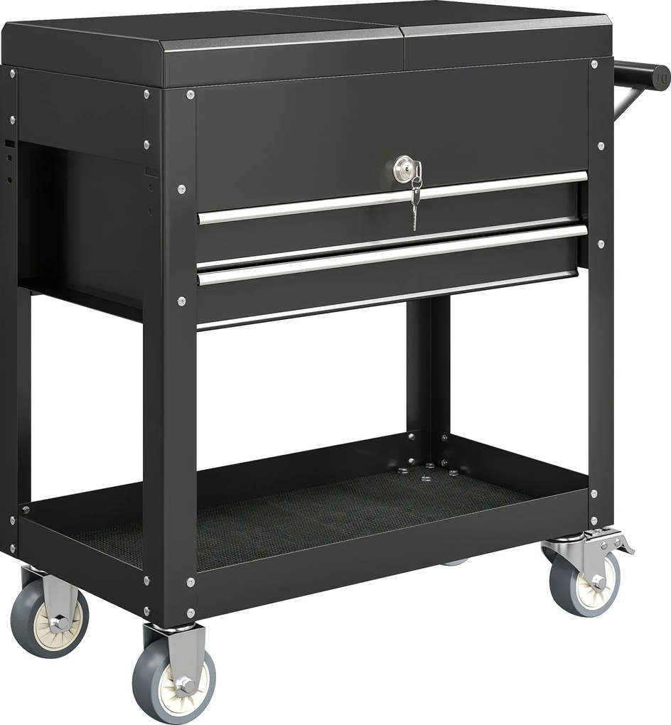 HOMCOM Mobilna szafka narzędziowa na kółkach, skrzynka narzędziowa z szufladami, blat roboczy, zamykana, z uchwytem, stal, czarny