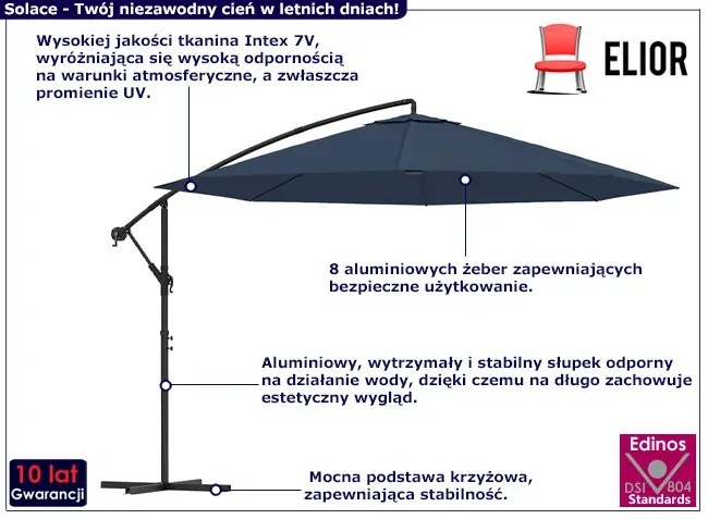 Ciemnoniebieski parasol ogrodowy z aluminiowym słupkiem Z4-A52