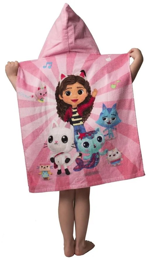 Różowe bawełniane ponczo dziecięce w rozmiarze 3-8 lat Gabby´s Dollhouse – Jerry Fabrics