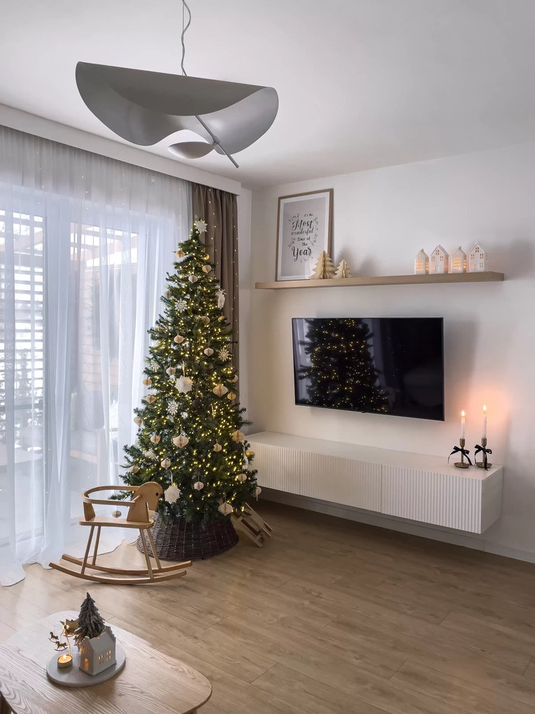 Szafka RTV wisząca Nicole 200 cm z szufladą - biały mat