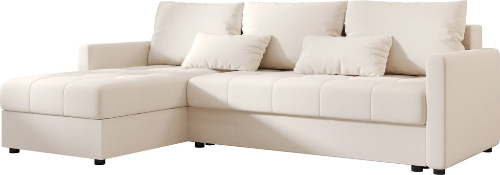 PROMOCJA Rozkładany dwustronny narożnik L VENORIA 220x143 cm, kremowy + 2 poduszki GRATIS II gatunek