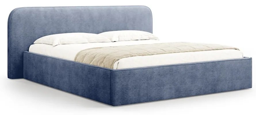 Ciemnoniebieskie tapicerowane łóżko dwuosobowe ze schowkiem i stelażem 200x200 cm Elizabeth – Micadoni