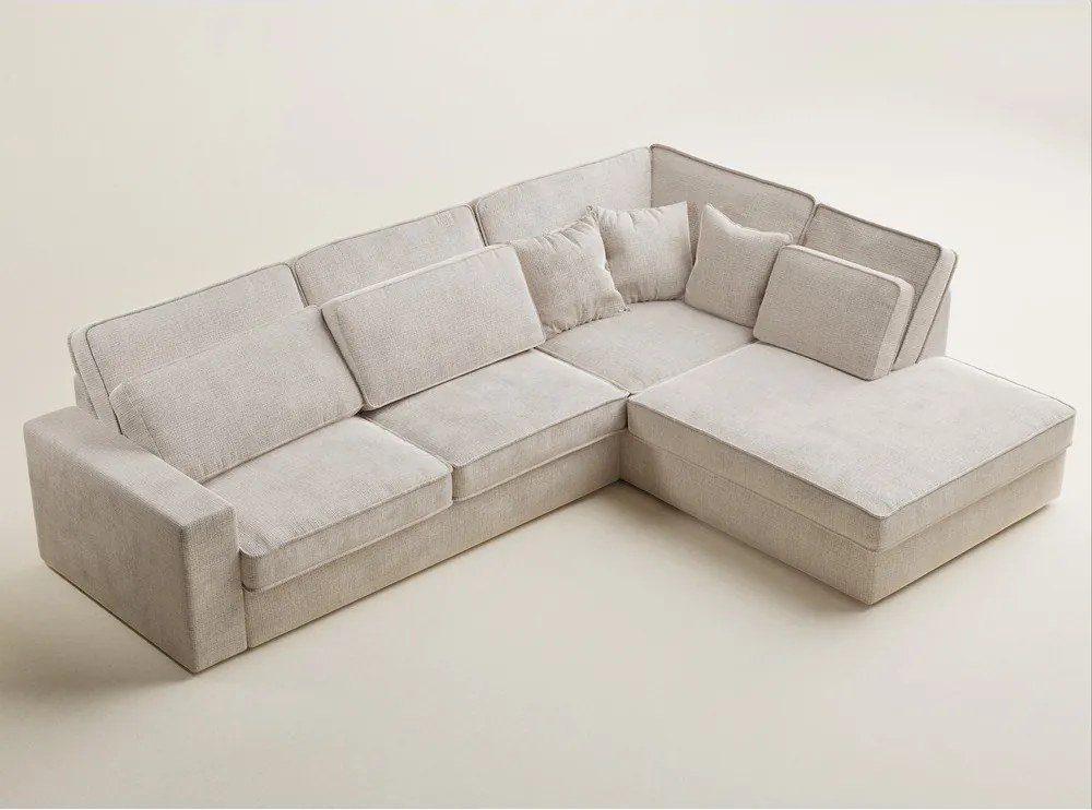 Kremowy narożnik z tkaniny szenilowej (prawostronny/w kształcie litery L) Kirou – Maison de Rêve