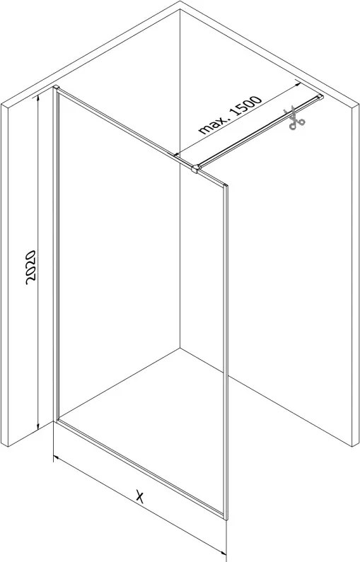 Mexen Kioto-XF ścianka prysznicowa Walk-in z ramką 60 x 202 cm, transparent 10 mm, miedź szczotkowana - 800-060-104-65-00-X