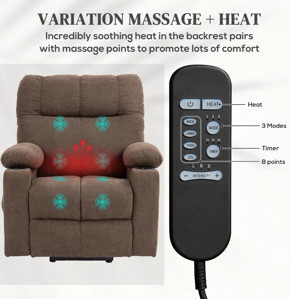 HOMCOM Fotel relaksacyjny elektryczny z funkcją podnoszenia brązowy 90x75x100 cm | Aosom PL