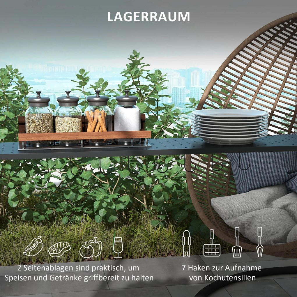 Outsunny Grillpavillon, 2 boczne półki, haki, konstrukcja stalowa, 1,1 x 2,3m, Khaki