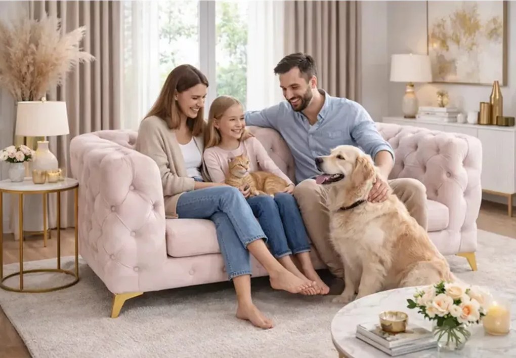 Elegancka sofa Moet z głębokim pikowaniem i stylowymi nóżkami