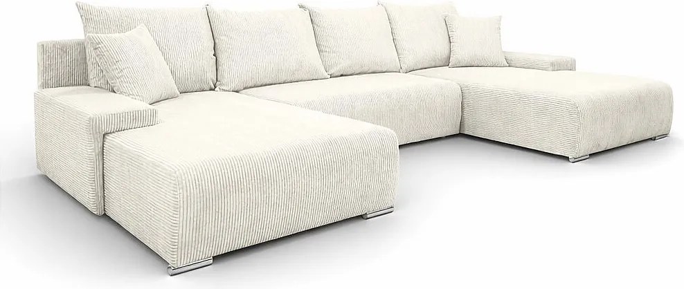 Narożnik, Sofa w kształcie U, tkanina sztruksowa Poso, Ecru, Livorno U