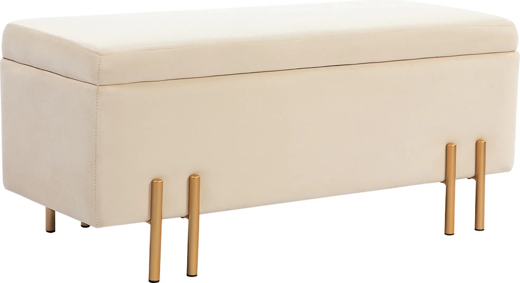 HOMCOM Ławka tapicerowana z miejscem do przechowywania, Skrzynia, Pianka, Metal, Drewno kauczukowe, 100 x 40 x 42 cm, Beżowy